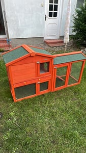 PawHut Klatka dla królików 2-poziomowa z drewna jodłowego Zimoodporny dwupiętrowy domek z zewnętrzną rampą do wybiegu 150x45x85 cm Klatka dla królików Klatka dla małych zwierząt na zewnątrz dla królików i świnek morskich Pomarańczowa Zdjęcie produktu od klienta nr 1