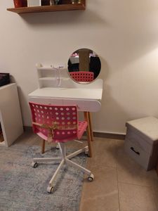 Schminktisch MRDT08-W, weiß, aus MDF, mit Spiegel (Ø 40 cm) und Schubladen, 80x122x40 cm Kunden-Foto 1