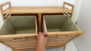 COSTWAY Doppio cesto girevole per il bucato, 75 L di bambù per il bucato con 2 contenitori rimovibili, mobile per il bucato autoportante naturale Foto del cliente 2