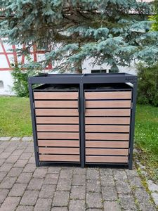 Zelsius Mülltonnenbox mit Pflanzdach 2 Mülltonnen Anthrazit RAL 7016, Tür in dunkelbrauner Holzoptik Kunden-Foto 2