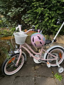Mädchen fahrrad 12 Zoll Glocke Zusatzräder Schubstange Heart Bike rosa Kunden-Foto 1