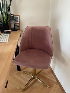 FineBuy Schreibtischstuhl Samt Rosa Drehstuhl mit Lehne Schalenstuhl 120 kg Höhenverstellbar Arbeitsstuhl ohne Rollen Stuhl Schreibtisch Home-Office Kunden-Foto 1