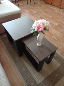 Lehmann Couchtisch 2er Set in 2 Größen für das Wohnzimmer, mit Holzplatte und schwarzem Gestell Kunden-Foto 2