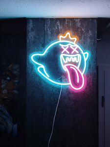 Geist Leuchtreklame LED Neonlicht USB Neonschild Neon Nachtlicht Batteriebetrieben für Wand Kinderzimmer Spielzimmer Bar Party Weihnachten Dekoration, Blau Kunden-Foto 1