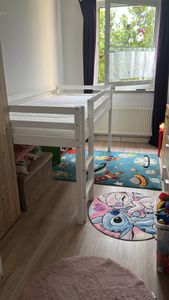Homestyle4u Hochbett 90x200 Kinder Weiß mit Lattenrost Set mit Matratze ® Standard 100 Rutsche Spielbett Kunden-Foto 1