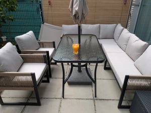 Stół ogrodowy szklany 120x70 cm, na taras i do ogrodu, szkło hartowane, otwór na parasol, MultiGarden Zdjęcie produktu od klienta nr 1