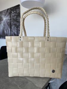Kobolo Tasche Einkaufskorb geflochten Kunststoff Shopper - MALIA XXL - blau weiß Kunden-Foto 1