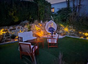 Hängesessel mit Gestell Rattan Korb Hängekorb Polyrattan Gartensessel Weiß Kunden-Foto 3