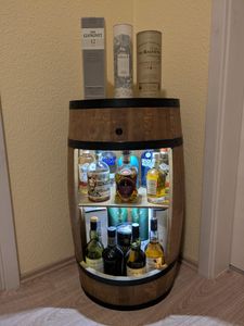 Holzfass Hausbar mit LED-Leuchten - Weinschrank im Retro Stil - Weinregal - Weinbar - Fass Bar - Weinfass Bar - Weinregal Holz - Minibar - Holzbar 80cm hoch - Elegante Möbel, Wohnzimmer Deko - Creativecooper - Fassbar Stehtisch und Flaschenständer (Eiche) Kunden-Foto 5