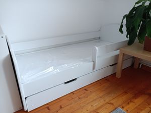 ACMA II Jugendbett Kinderbett Junior-Bett Komplett-Set mit Matratze Lattenrost und Rausfallschutz Weiß / Weiß 180x80 cm + Bettkasten Kunden-Foto 1