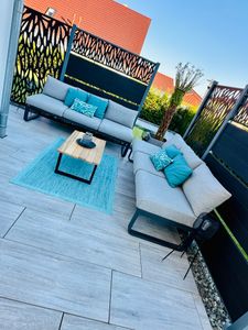 Outdoor Teppich Wetterfest Terrasse Balkon Garten Küchenteppich Einfarbiges Design Flachgewebe Sisal Look Waschbarer Teppich Verschiedene Große : 160 X 230 cm , Farbe : Schwarz Kunden-Foto 6