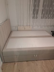 TRADA Boxspringbett 160x200 Palermo mit Bettkästen mit Matratze mit Topper Komplett-Set Polsterbett Bonell H3 Beige Kunden-Foto 3
