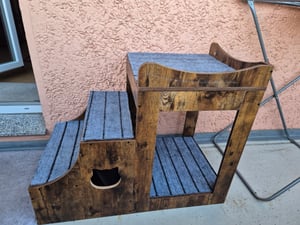 SucceBuy letto a castello rustico marrone per animali domestici con scale rimovibili, sedile a finestra a più livelli per cani e gatti, con spazio di archiviazione e per uso interno, comoda piattaforma di seduta per animali domestici Foto del cliente 2