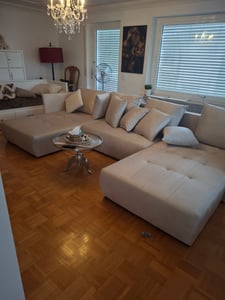 FURMEB24 ASPEN U sofa narożna z funkcją spania półka na pościel 346x188cm, sofa w kształcie litery U, beżowa Zdjęcie produktu od klienta nr 1