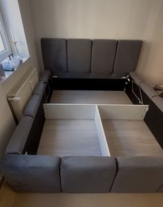 Polsterbett MOND mit Bettkasten und Metallgestell 160 x 200 cm. Modernes Doppelbett mit Stauraum, mit Matratze. Farbe: Dunkelgrau Kunden-Foto 2