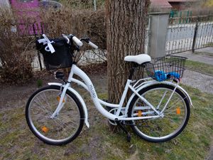 Milord Komfort Stadtfahrrad Fahrrad mit Korb Damenfahrrad, 26 Zoll, Weiß, 1-Gang Kunden-Foto 1
