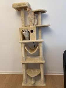 COSTWAY Meerlaags krabpalen met sisalstokken, 168 cm hoge kattenklimtoren met ligplaatsen, hangmat, kattenhol en hangende speeltjes, kattenmeubilair Klantenfoto 1