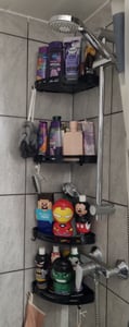 Retoo Duschregal ohne Bohren, Duschablage Eckregal Dreieck aus Aluminium, selbstklebendes Badregal mit Haken, Badezimmer Regal 2 Stück Set für Dusche Kunden-Foto 1