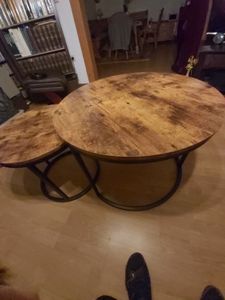 Merax Table basse set de 2 tables d'appoint rondes au design industriel minimaliste, table basse de salon avec plateau de 1,5 cm Photo du client 2