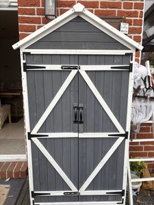 M MCombo Gartenschrank Gartenhaus Holz Wetterfest, 90×55×169cm, 0878EY (Grau) Kunden-Foto 1