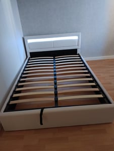 Flieks Polsterbett 140x190cm Stauraumbett mit Lattenrost und LED, Boxspringbett Doppelbett Funktionsbett mit Stauraum, Jugendbett, Kunstleder Schwarz Kunden-Foto 1