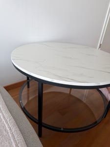 VASAGLE Couchtisch, Wohnzimmertisch, 80 x 46 cm (Ø x H), Marmorweiß-Tintenschwarz Kunden-Foto 1
