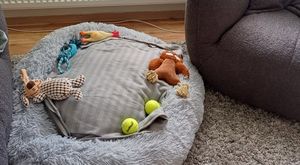 Hundebett Ceddie · flauschiges Hundekörbchen rund · dunkelgrau · ca. Ø 80 cm Kunden-Foto 2