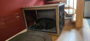 Yaheetech Hundekäfig mit Hundedecke & 2 Türen Hundebox für Zuhause Hundehütte Indoor, Holz, 96x65x68 cm, Grau Kunden-Foto 1