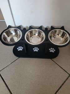 Katzennapf Erhöht Superdesign 15 Grad Neigung Hundenapf Erhöht Napf-Set, Höhenverstellbarer Futternapf-Ständer 3 Edelstahlschalen Kunden-Foto 1