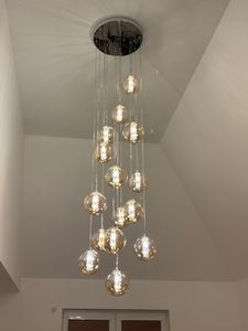 ZMH Pendelleuchte esstisch 15 Flammig Bernstein  Pendellampe Höheverstellbar Kronleuchter Hängeleuchte  Glas für Wohnzimmer Schlafzimmer Küche Flur Kunden-Foto 1