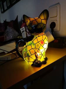 Katzen Lampe, Katzenlampe Mosaik, Nachttischlampe, USB Nachtlicht Katze mehrfarbig, vintage buntglas lampe, Bedside lamp, Schlafzimmer Deko Geschenk Kunden-Foto 1