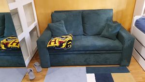 Sofa AIKIDO 150x85 - mit schlaffunktion - Farben zur Auswahl - modernen Sofa - mit Bettkasten - Moderner Cordstoff - Stoff POSO 047 Olivgrün Kunden-Foto 7
