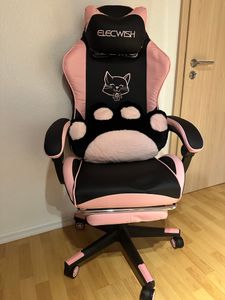 Herní židle Puluomis s podnožkou, kancelářská židle, křeslo pro manažery, židle do kanceláře, závodní židle, ergonomická, otočná, s nastavitelnou výškou, černá a bílá Fotografie od zákazníka č. 1