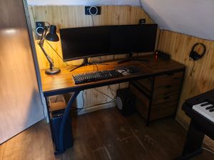 Tribesigns počítačový stôl s 3 zásuvkami, 150 cm obojstranný PC stôl so zásuvkami, priemyselná pracovná stanica pre domácu kanceláriu, hnedá farba Fotografia od zákazníka č. 1