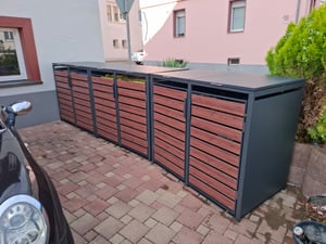 Pojemnik na odpady Zelsius na dwa pojemniki na odpady | antracytowy RAL 7016 | drzwi o wyglądzie drewna w kolorze ciemnobrązowym Zdjęcie produktu od klienta nr 1