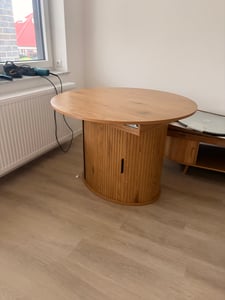 Esstisch Ausziehbar Oval/Runder mit Schiebetür und Stauraum für 4-8 Personen, Esszimmertisch mit Lagerregal für Esszimmer Wohnzimmer 110-150x110x75CM Kunden-Foto 1