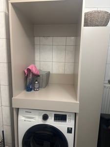 Waschmaschine Trockner Schrank mit Ausziehbrett - Waschmaschinenschrank für Waschmaschine & Wäschetrockner - Überbauschrank 187 x 65 x 66 cm (Weiß) Kunden-Foto 1