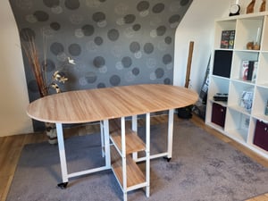 Mondeer Klappbarer Esstisch Küchentisch mit 2 Ablagen und Rollen 120 x 80 x 75 cm Grau Kunden-Foto 1