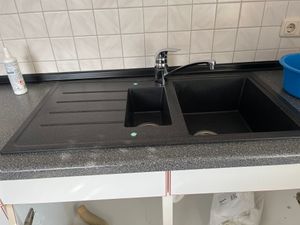 PRIMAGRAN Spülbecken Schwarz Metallic 90x50cm, Granitspüle 1,5 Becken + Ablauf-Set, Küchenspüle ab 60er Unterschrank - Kopenhagen Duo Kunden-Foto 1