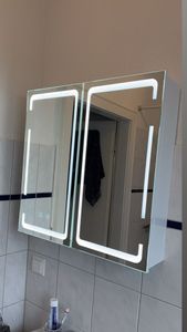 SONNI Metall Spiegelschrank mit LED Beleuchtung 38x60x14 cm,Dimmbar Dual-Touch-Schalter,1 Türig,Kabellose Scharnierkonstruktion Wandschrank,Badschrank Kunden-Foto 1