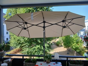 Mittelstockschirm Schneider Schirme Salerno 300 x 150 cm natur mit UV-Schutz 50+, wasserabweisende Polyesterbespannung Kunden-Foto 1