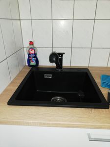 Granitspüle & Küchenspüle 55 x 45 cm, pflegeleichte Küchenspüle, Einbauspüle Schwarz, Hitzebeständig Kratzfest, Cecipa Spülbecken mit Siphon Kunden-Foto 5