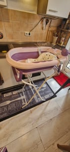 Faltbare Babybadewanne mit Gestell Thermometer Badematte 82cm Blau Kunden-Foto 3