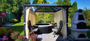 Gartenpavillon 3x3,65 m ca 6 mm Polycarbonat-Dach mit Moskitonetzen und Seitenteilen in grau Kunden-Foto 2