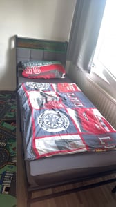 VASAGLE Bettgestell 90 x 200 cm mit Stauraum, Metallrahmen, Bett mit LED-Beleuchtung und Kopfteil, schwarz-braun Kunden-Foto 3