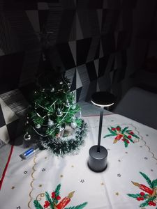 Nachttischlampen, Tischlampe, Stufenlos Dimmbar LED Tischleuchte, Metall Nachttischlampe, AKKU Schreibtischlampe, 3 Lichtfarben, Touch-Funktion, für Außen/Innen/Esstisch/Balkon/Bar/Terrasse Kunden-Foto 2