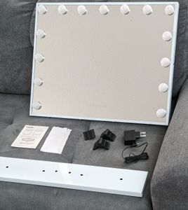 VANITII Hollywood Schminkspiegel 100cm x 80cm mit LED Beleuchtung 3 Lichtmodus Kristallen Bluetooth Kosmetikspiegel für Badzimmer Schminktisch Weiß Kunden-Foto 6