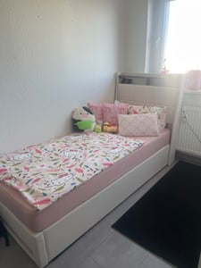 Flieks Polsterbett 180x200cm mit USB, Jugendbett Doppelbett mit Lattenrost und Stauraum, Stauraumbett mit LED, Leinen, Grau Kunden-Foto 12