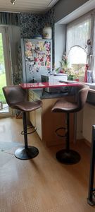 lot de 2 tabourets de bar pivotants Vintage Chaise de bar réglable en hauteur en similicuir Tabouret de cuisine avec dossier Repose-pieds Photo du client 1