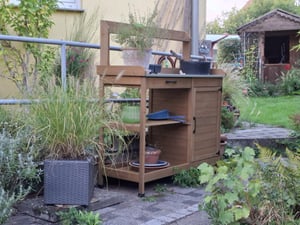 Tavolo da lavoro BEALIFE, 108x43x125 cm, con mobiletto e piano di lavoro in acciaio inossidabile | Ideale per balcone e giardino | Modello CC51 Foto del cliente 2